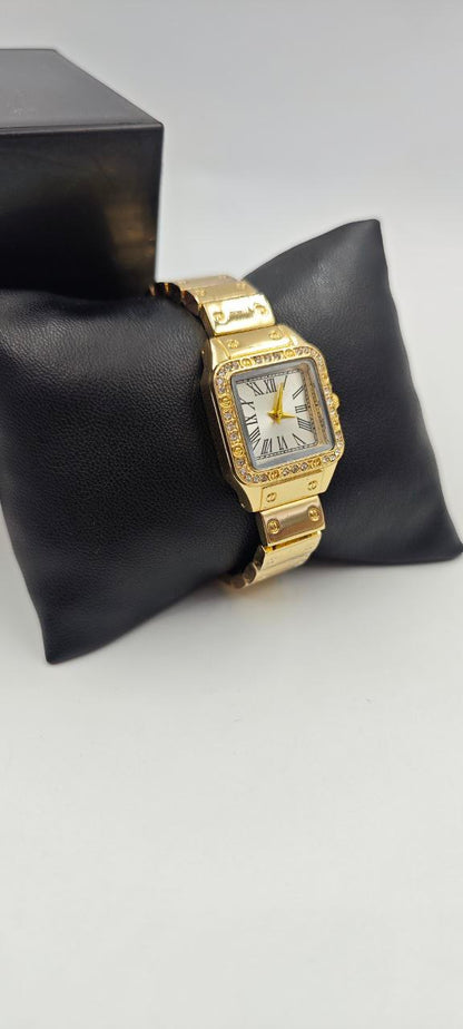 DIŞI ALTIN İÇİ BEYAZ KARE BAYAN SAAT