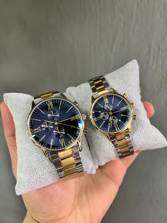 YAZISIZ ARMANI ÇİFT RENK İÇİ MAVİ ÇİFT SAAT (ERKEK+BAYAN)